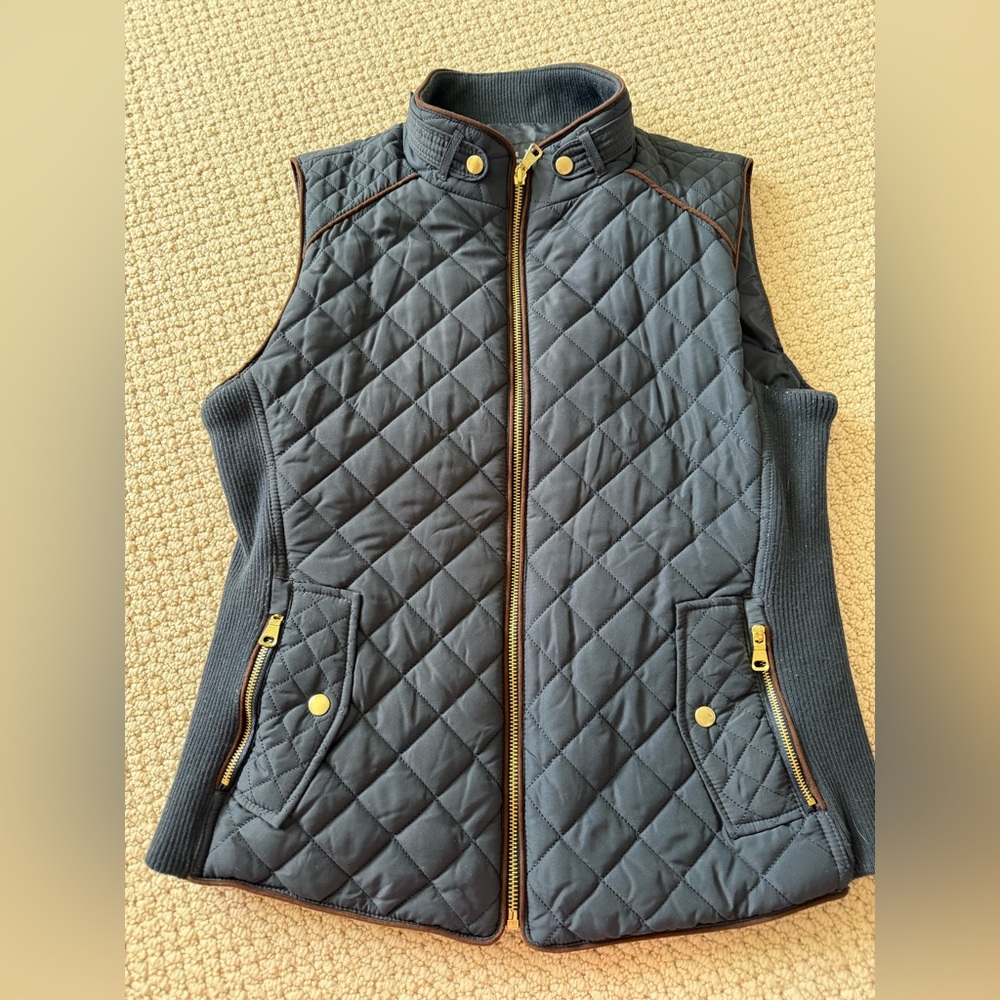 Love Tree Quilted Navy Vest with Gold Hardware